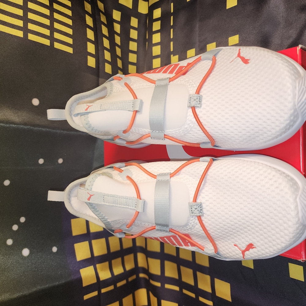 Puma Kids White and Orange Sneakers